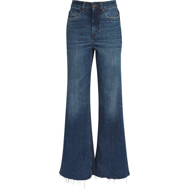 Me and Em Womens Darkblue Raw-hem Flared-leg Mid-rise Denim Jeans 25 - DARK MULTI BLUE