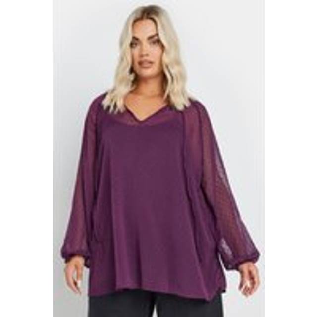 Yours Curve Purple Tie Neck Dobby Blouse, Women's Curve & Plus Size, Yours - 22-24