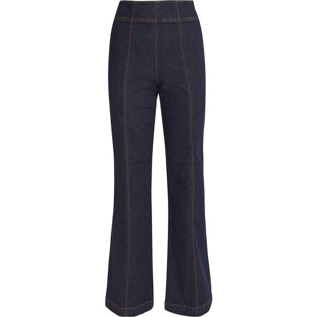 Me and Em Womens Dark Wash Kick Flare Travel Jean Two-patch-pockets Straight-leg High-rise Stretch-cotton Recycled-polyester Denim Jeans 24 - DARK WASH