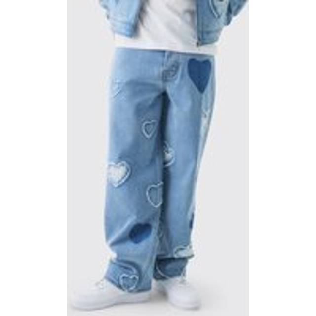 Relaxed Rigid Heart Applique Denim Jeans - Blue - 28R