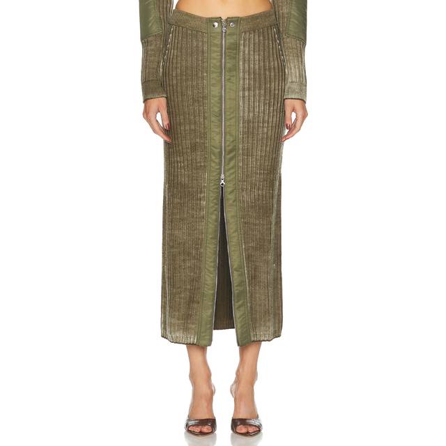 Diesel Zip Front Maxi Skirt in Olive & Green - Olive. Size S (also in M). (S)