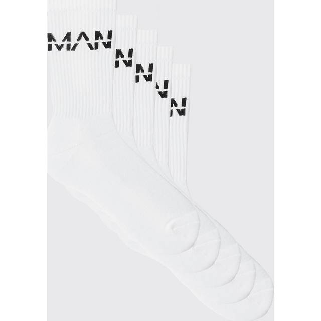 5 Pack MAN Dash Logo Plain Sport Socks - White - One Size