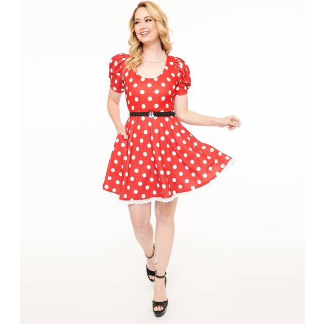 Disney Mickey & Friends Collection By Smak Parlour Red & White Polka Dot Minnie Mouse Flare Dress - XLarge/14