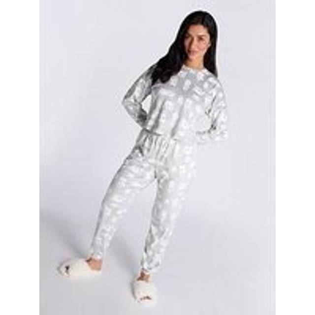 Boux Avenue Velour Polar Crew &amp; Jogger Pj Set - Grey Mix, Grey, Size 18, Women