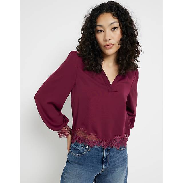 River Island Womens Red Long Sleeve Lace Insert Blouse - 6