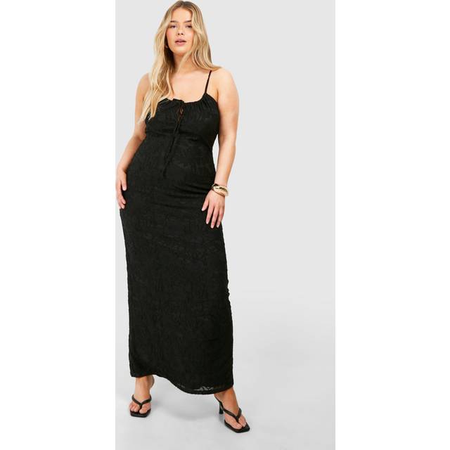 Womens Plus Textured Floral Slip Maxi Dress - Black - 16, Black