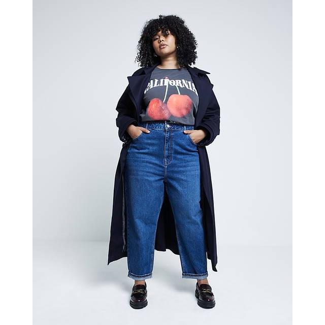 River Island Womens Plus Blue High Waisted Bum Sculpt Mom Jeans - 24
