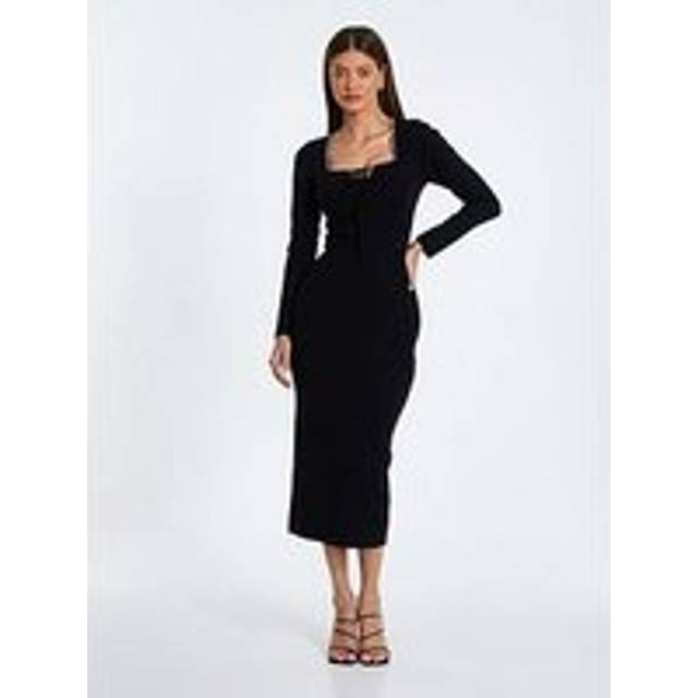 Womens Black Diamante Trim Jumper Dress - L