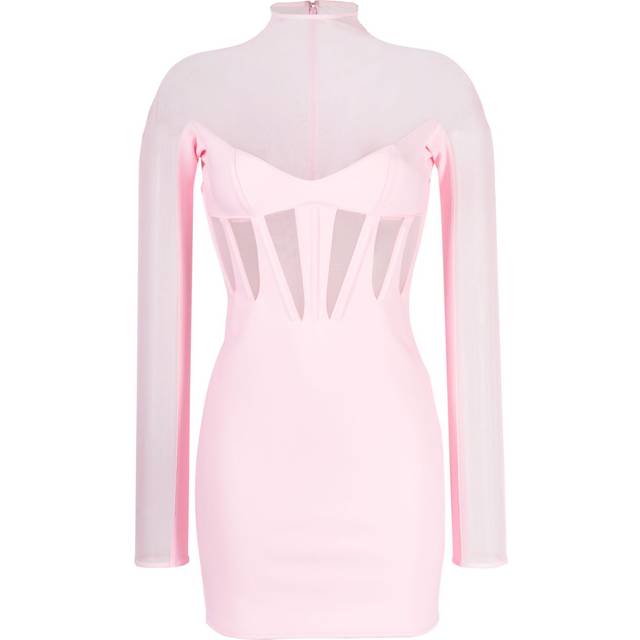 Mugler - Corset Illusion sheer-panels minidress - women - Polyamide/Spandex/Elastane - 40 - Pink