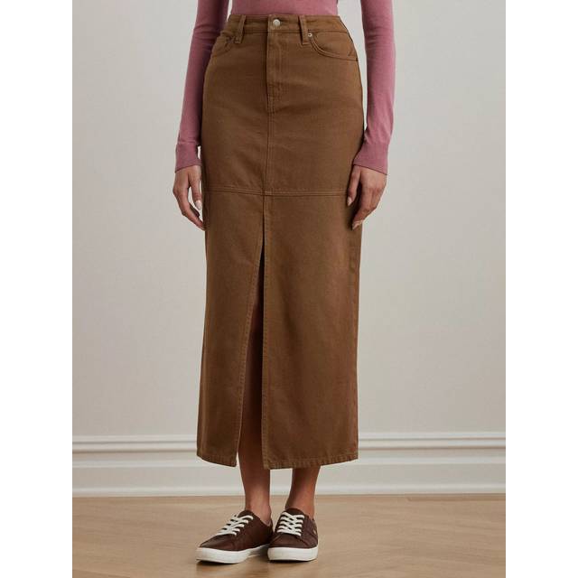 Lauren Ralph Lauren Denim Midi Skirt Woman Denim skirt Camel Size 6 Cotton - Beige