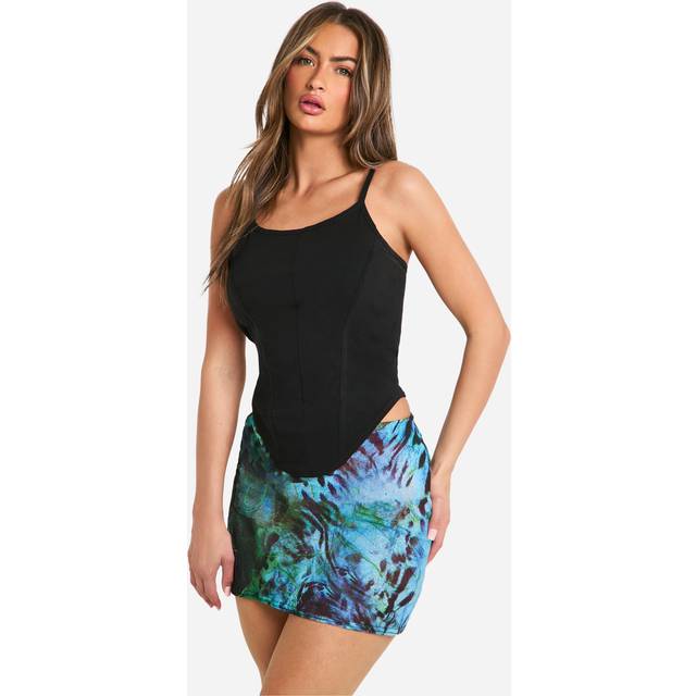 Womens Printed Textured Mesh Mini Skirt - Blue - 8