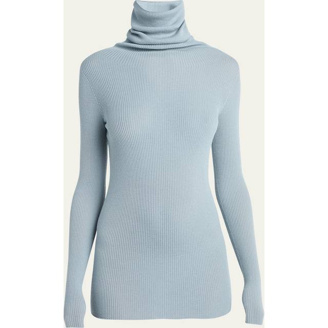 Rick Owens Womens Pale Blue Turtle-neck Slim-fit Long-sleeve Wool Top M - PALE BLUE