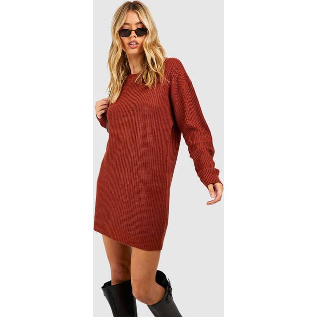 Womens Basic Crew Neck Jumper Dress - Orange - 8, Orange