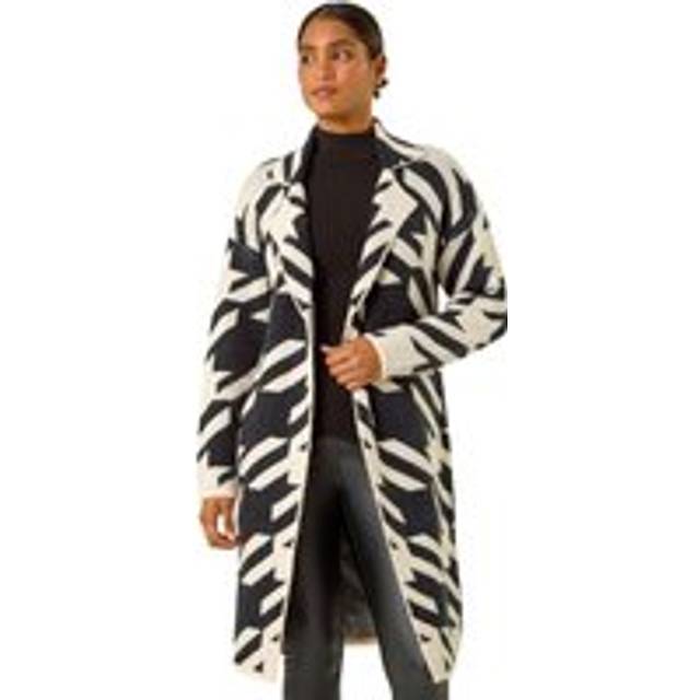 Houndstooth Pattern Knit Coatigan - Black - 12