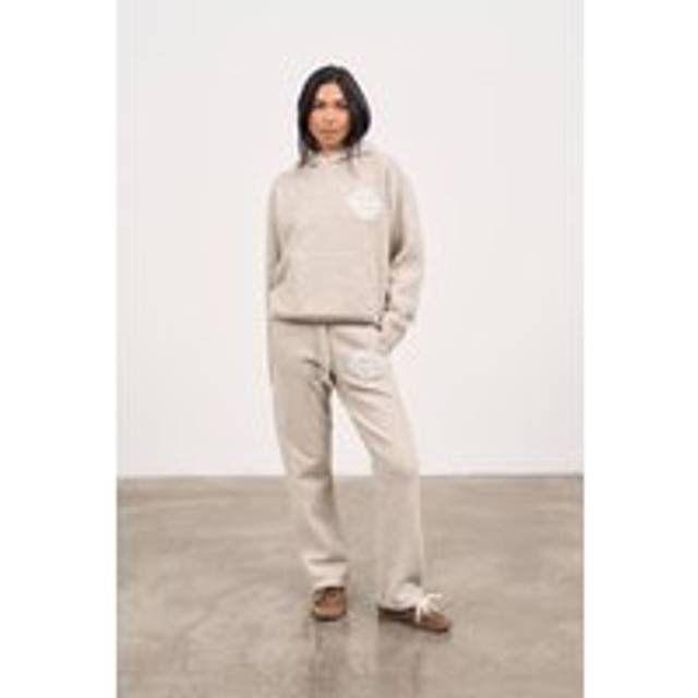 Fluffy Emblem Knitted Joggers - Beige