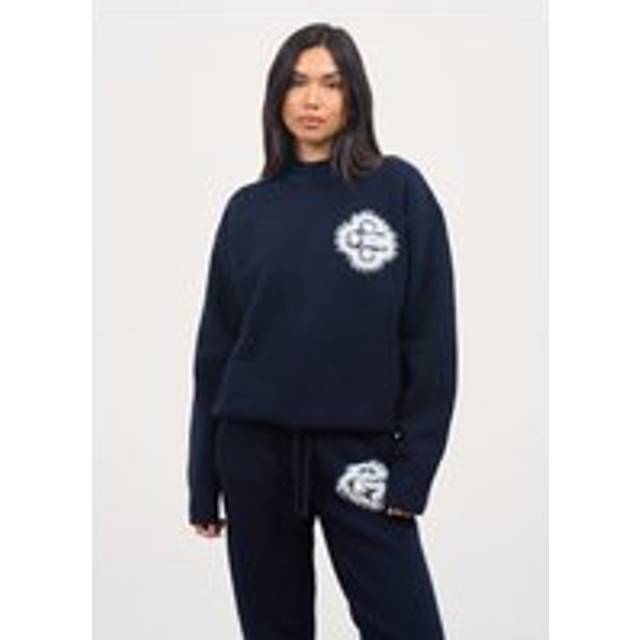 Fluffy Emblem Knitted Crew - Navy - Blue