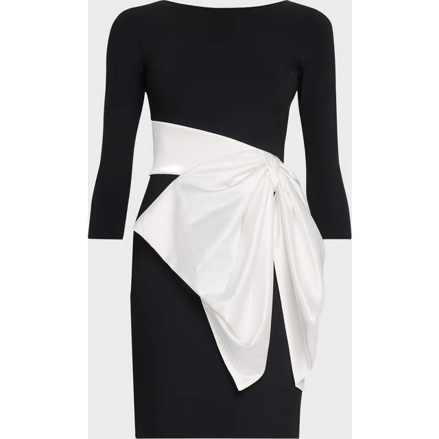 Boat-Neck Bow Mini Dress - BLACKWHITE - 4