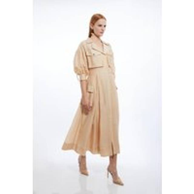 Organdie Slub Utility Pocket Detail Woven Shirt Dress - Pink