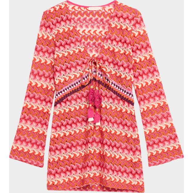 Carra Chevron Crochet Mini Dress - PINK CHEVRON - X-Small