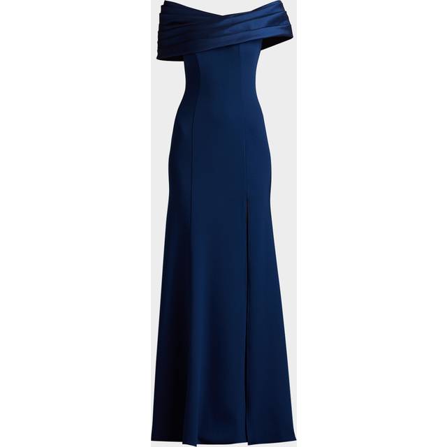 Off-Shoulder A-Line Crepe & Taffeta Gown - NAVY - X-Small