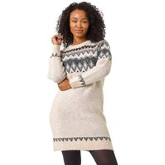 Roman Petite Stone Nordic Pattern Knit Jumper Dress - Size 18