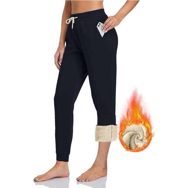 Inno Women's Sherpa Fleece Lined Jogger Pants Warm Sweatpants Thermal Athletic Lounge  Black  XXL  Petite-28 Inseam