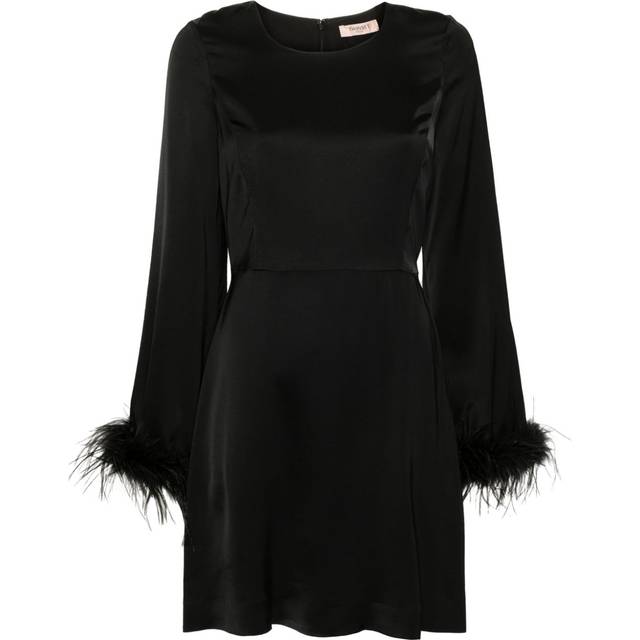 TWINSET - feather-trim satin mini dress - women - Ostrich Feather/Viscose/Polyester - 40 - Black
