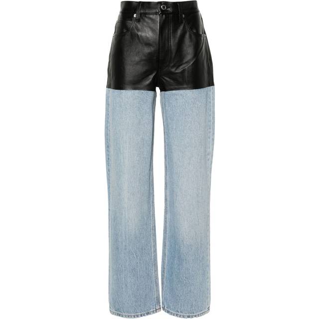 Alexander Wang - panelled straight-leg jeans - women - Calf Leather/Cotton - 26 - Blue