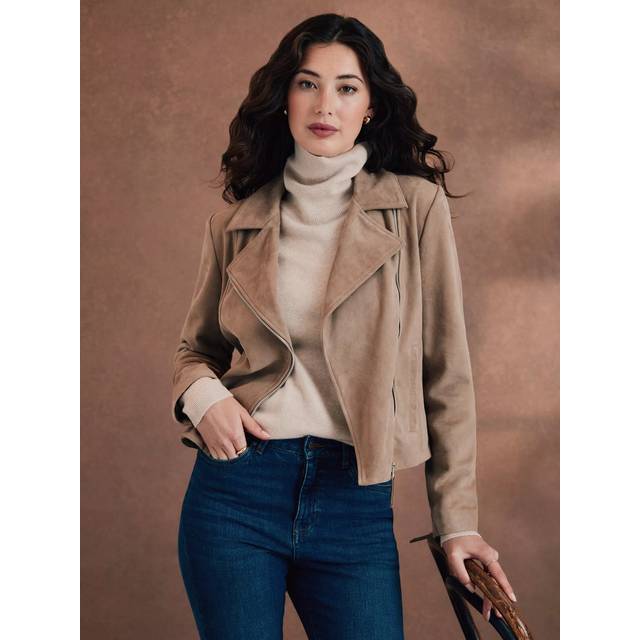 Crew Clothing Suede Biker Jacket, Beige