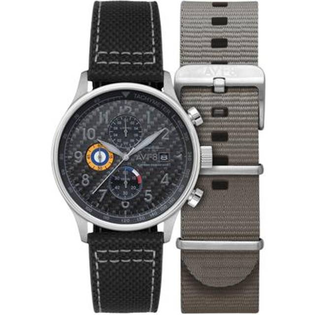 AVI-8 Hawker Hurricane Classic Chronograph Carbon Fiber Black Dial Quartz AV-4011-0W Men's Watch With Extra Strap