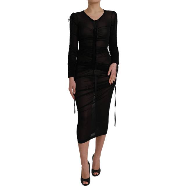 Black Sheer Bodycon Sheath Midi Dress - IT38 | XS