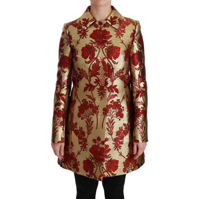 Elegant Gold Floral Brocade Trench Coat - IT40|S
