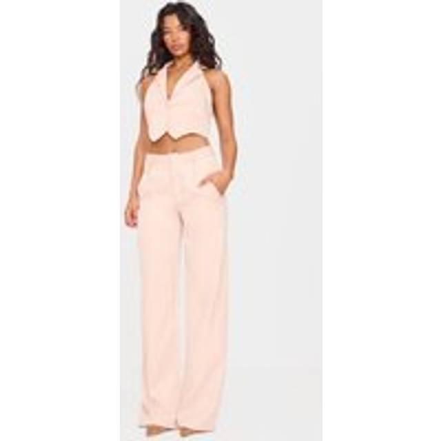 Stone Woven Pleat Detail Wide Leg Trousers, White - 12