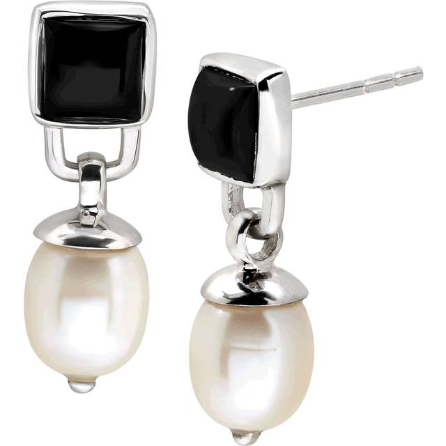 Silpada 'Black and White' Natural Onyx & FW Pearl Earrings in Rhodium on Silver