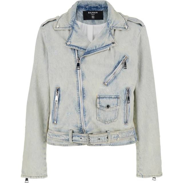 Balmain, Jacka, Herr, XL, Denim, Denim bikerjacka - blue (XL)