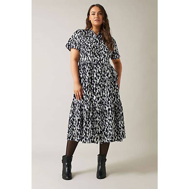Evans Curve Navy Blue Abstract Print Midi Shirt Dress - 30-32