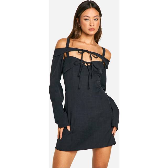 Womens Tall Bardot Cut Out Tailored Mini Dress - Black - 16, Black