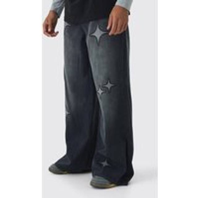 Extreme Baggy Star Applique Jeans - Black - 36R