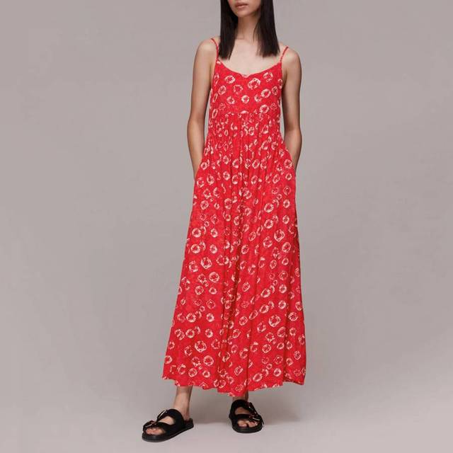 Womens Tie Dye Floral Carmen Dress Tie Dye - Red - 10