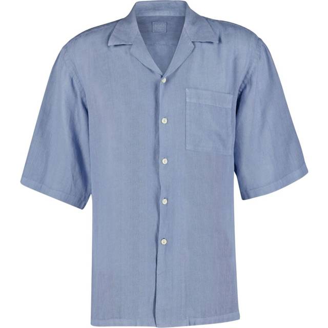 120% Lino - camp-collar linen shirt - men - Linen/Flax - XL - Blue