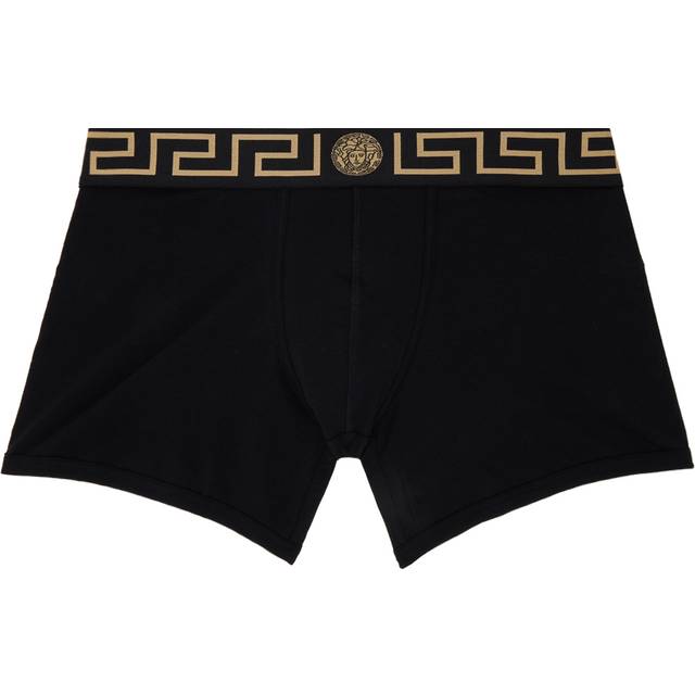 Versace Underwear Black Greca Border Long Boxer Briefs - A80G-black gold Gree - 5