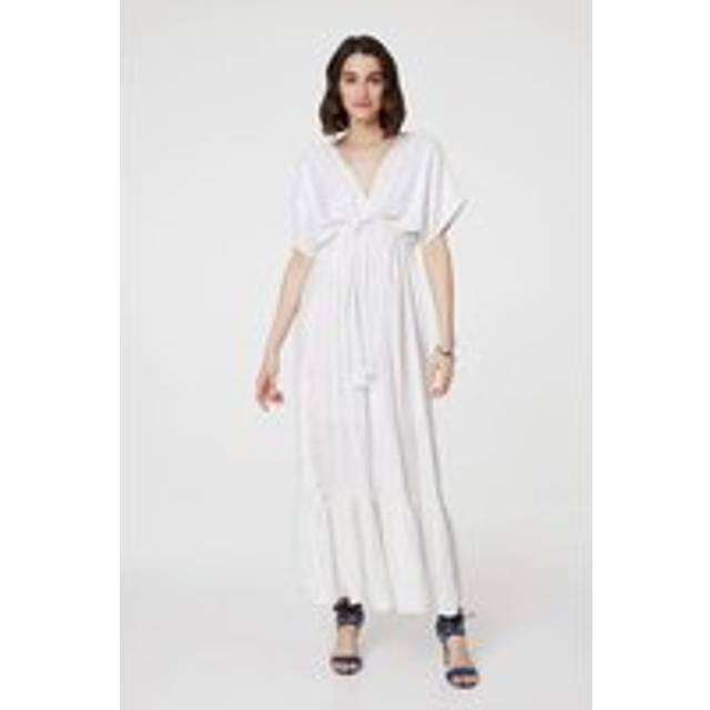 Dotty Empire Waist Kimono Maxi Dress - White - Size 10 - Izabel London