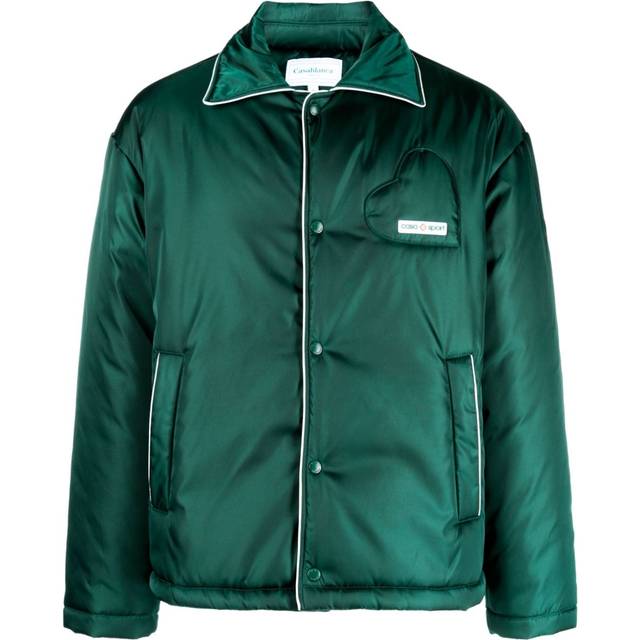 Casablanca - logo-patch padded satin jacket - men - Polyamide/Polyester/Polyurethane - S - Green