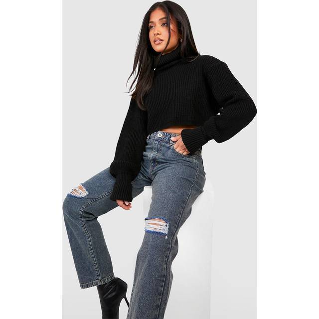 Womens Petite Basics Ripped Straight Leg Jean - Blue - 6