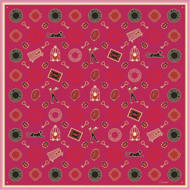 Cartier Womens Fuchsia Diabolo De Motif-print Silk Scarf 90cm X - FUCHSIA