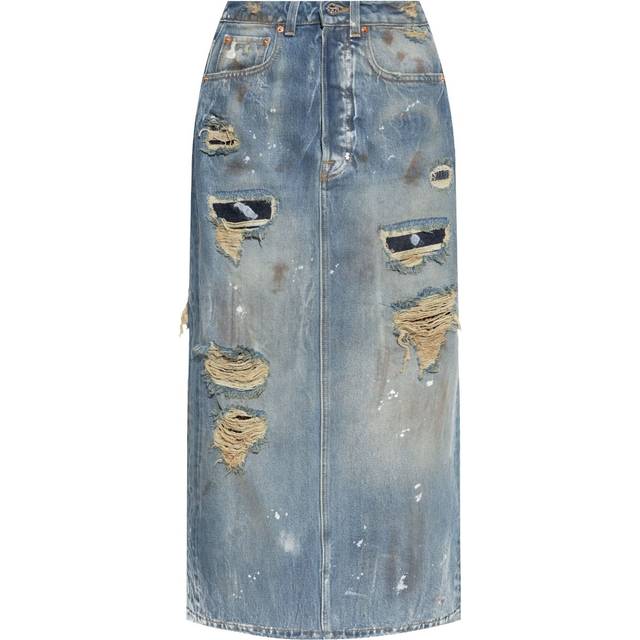 VETEMENTS - distressed maxi denim skirt - women - Cotton - S - Blue