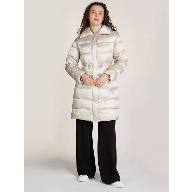 Calvin Klein Jeans Padded Satin Drawstring Coat, Gray Morn