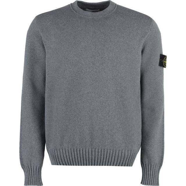 Men's Stone Island Thick Knitted Compass-Badge Sweater in Grey - Size: 42