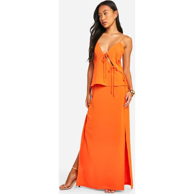 Womens Side Split Maxi Skirt - Orange - 6, Orange