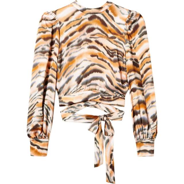 TWINSET - tiger-print cropped blouse - women - Viscose - 40 - Brown